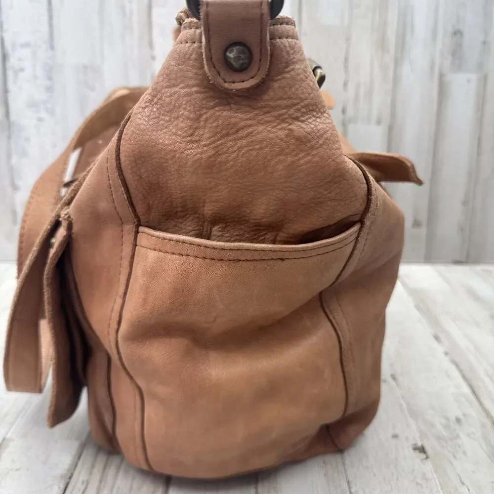 Viola Castellani Italy Leather Studded￼Slouchy Shoulder Bag Purse Cognac Tan￼